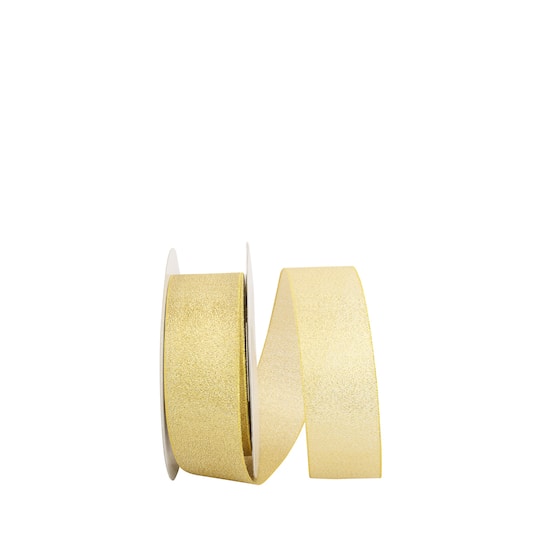 JAM Paper 1.5" x 25yd. Gold Woven Shimmer Wired Ribbon